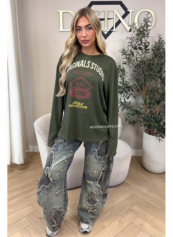 ARMY GREEN - 'HAILEY LONGSLEEVE' - OVERSIZED ORIGINALS STUDIO LONGSLEEVE TOP