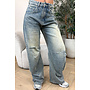 BLUE - 'MONICA JEANS' - RIPPED KNEE VIRAL STRETCH BARREL JEANS