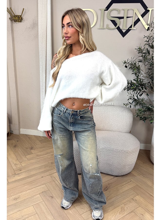 ECRU - 'LEAH KNIT' - OVERSIZED FLUFFY ONE SHOULDER KNIT
