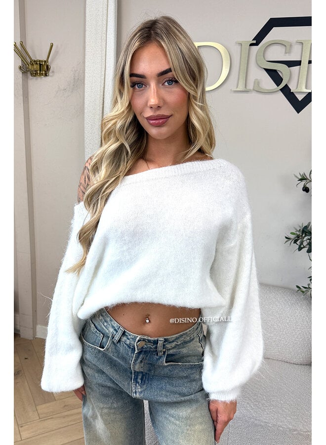 ECRU - 'LEAH KNIT' - OVERSIZED FLUFFY ONE SHOULDER KNIT