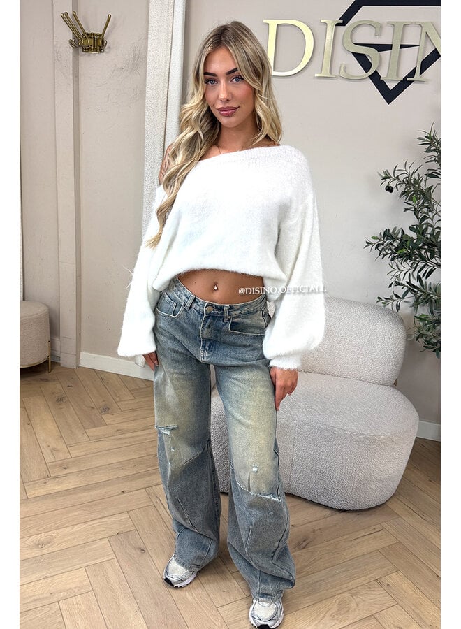 ECRU - 'LEAH KNIT' - OVERSIZED FLUFFY ONE SHOULDER KNIT