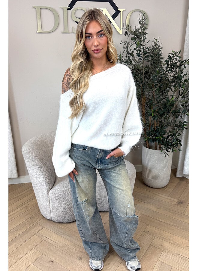 ECRU - 'LEAH KNIT' - OVERSIZED FLUFFY ONE SHOULDER KNIT