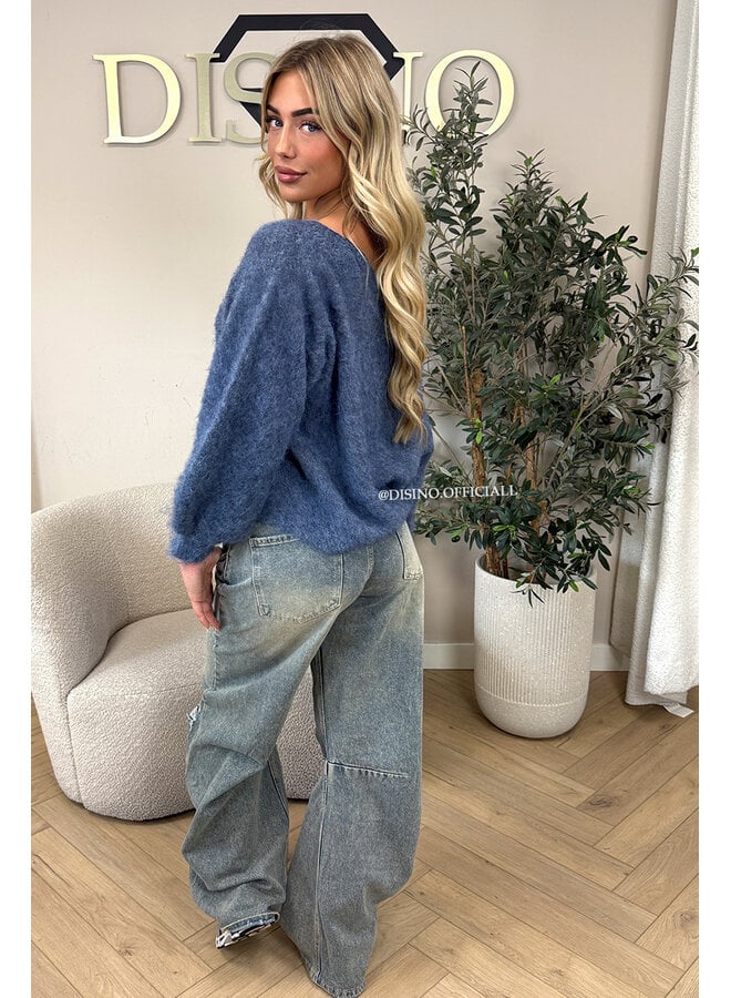 BLUE - 'LEAH KNIT' - OVERSIZED FLUFFY ONE SHOULDER KNIT