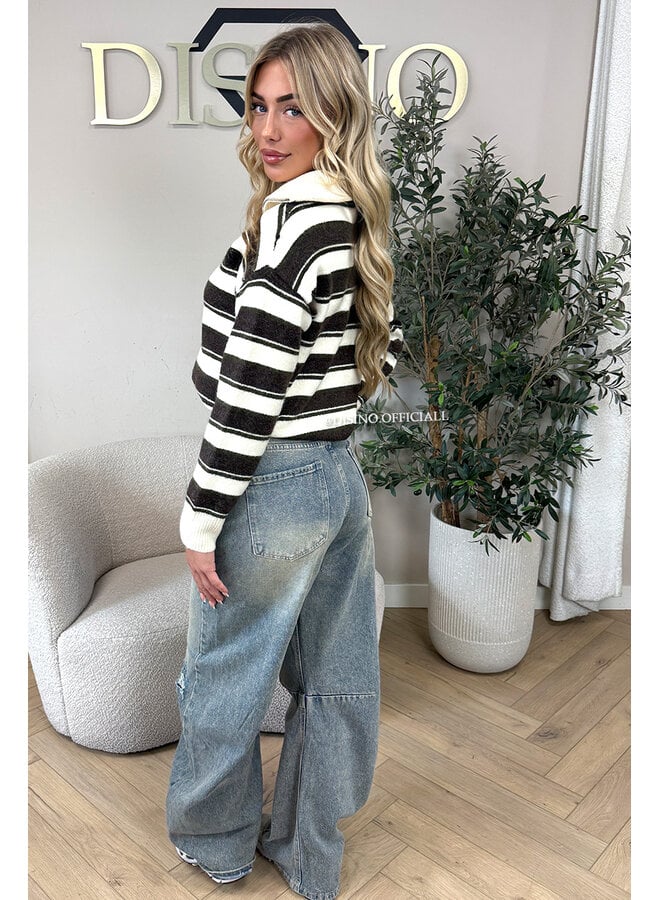 CHOCO - 'AVRIL KNIT' - PREMIUM QUALITY STRIPED ZIPPER KNIT SWEATER