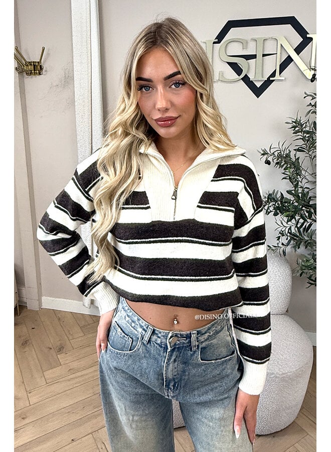 CHOCO - 'AVRIL KNIT' - PREMIUM QUALITY STRIPED ZIPPER KNIT SWEATER