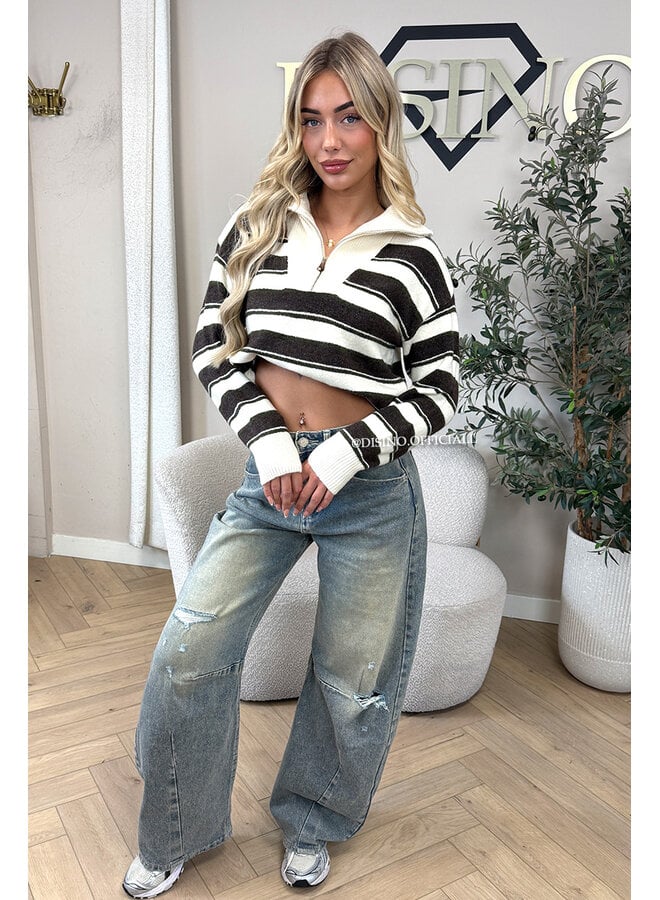 CHOCO - 'AVRIL KNIT' - PREMIUM QUALITY STRIPED ZIPPER KNIT SWEATER