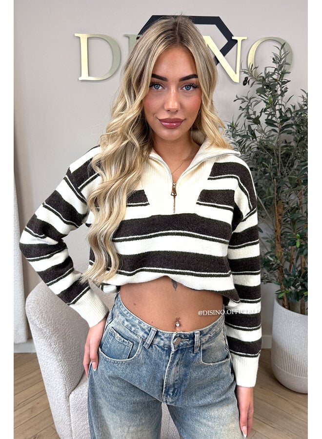 CHOCO - 'AVRIL KNIT' - PREMIUM QUALITY STRIPED ZIPPER KNIT SWEATER