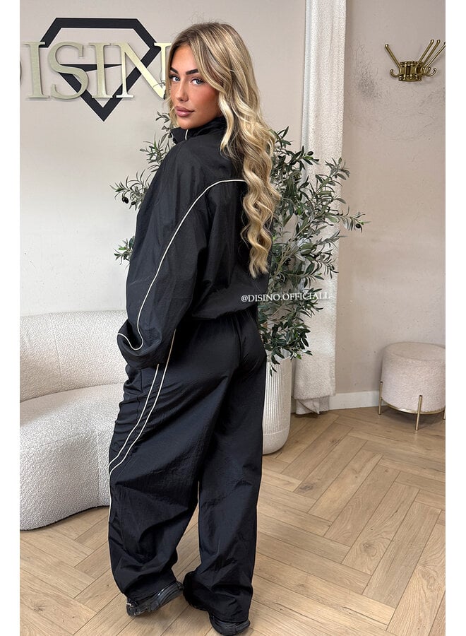 BLACK - 'JADA SET' - PREMIUM QUALITY STRIPING JACKET + JOGGER SET