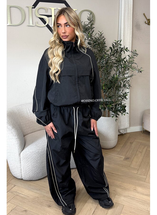 BLACK - 'JADA SET' - PREMIUM QUALITY STRIPING JACKET + JOGGER SET