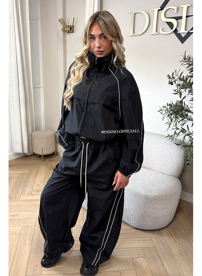 BLACK - 'JADA SET' - PREMIUM QUALITY STRIPING JACKET + JOGGER SET