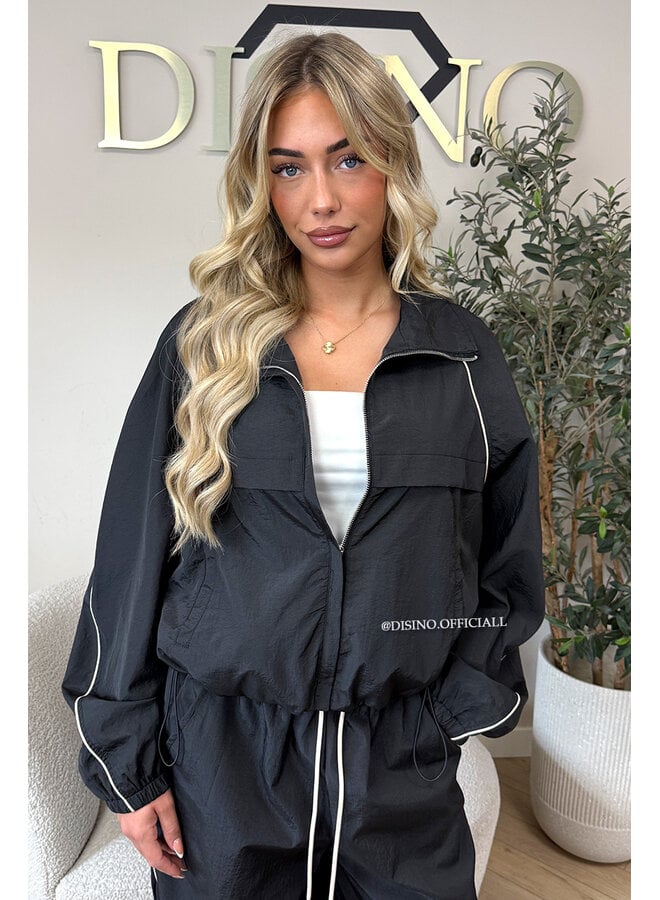 BLACK - 'JADA SET' - PREMIUM QUALITY STRIPING JACKET + JOGGER SET