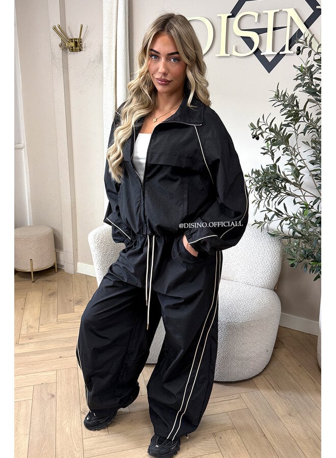 BLACK - 'JADA SET' - PREMIUM QUALITY STRIPING JACKET + JOGGER SET