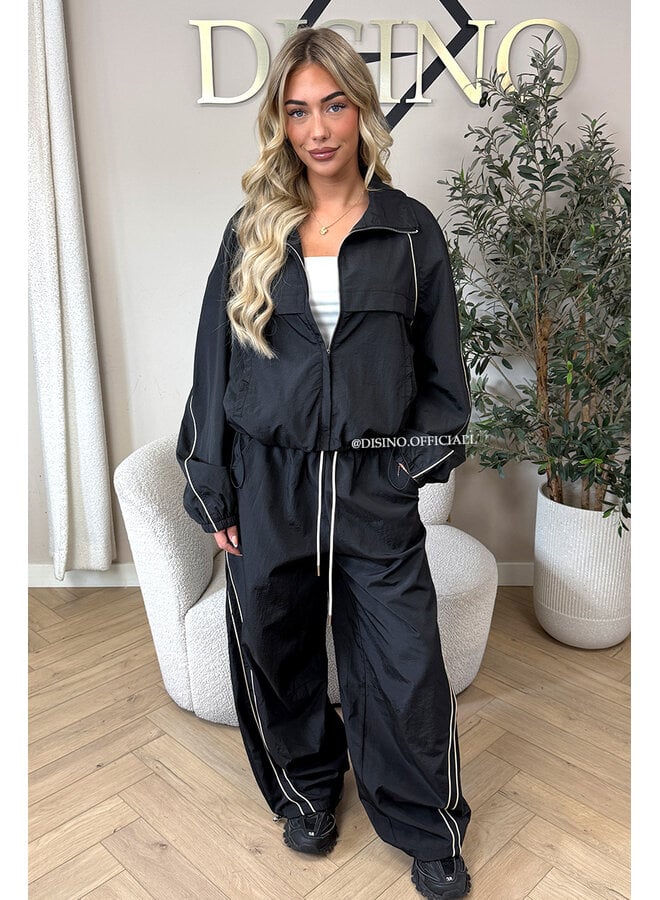 BLACK - 'JADA SET' - PREMIUM QUALITY STRIPING JACKET + JOGGER SET