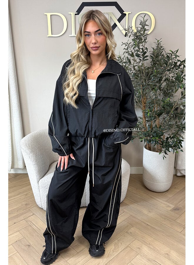 BLACK - 'JADA SET' - PREMIUM QUALITY STRIPING JACKET + JOGGER SET
