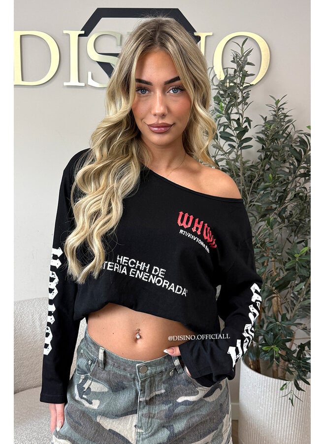 BLACK - 'MARIEL LONGSLEEVE' - OVERSIZED OFF SHOULDER LONGSLEEVE TOP