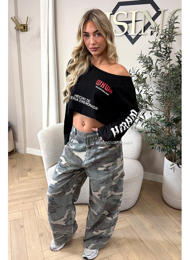BLACK - 'MARIEL LONGSLEEVE' - OVERSIZED OFF SHOULDER LONGSLEEVE TOP