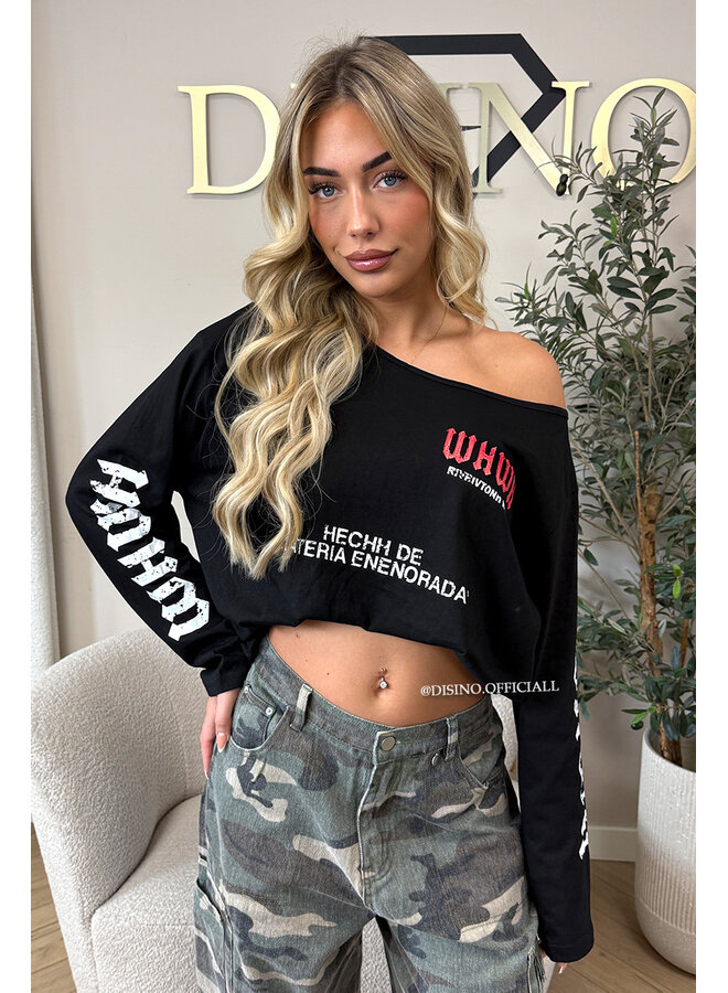 BLACK - 'MARIEL LONGSLEEVE' - OVERSIZED OFF SHOULDER LONGSLEEVE TOP