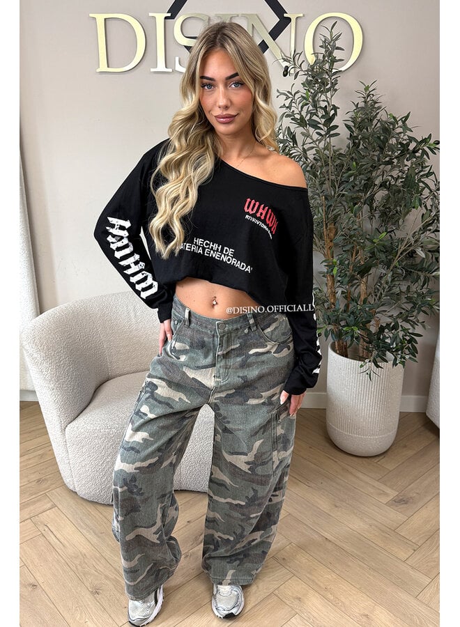 BLACK - 'MARIEL LONGSLEEVE' - OVERSIZED OFF SHOULDER LONGSLEEVE TOP