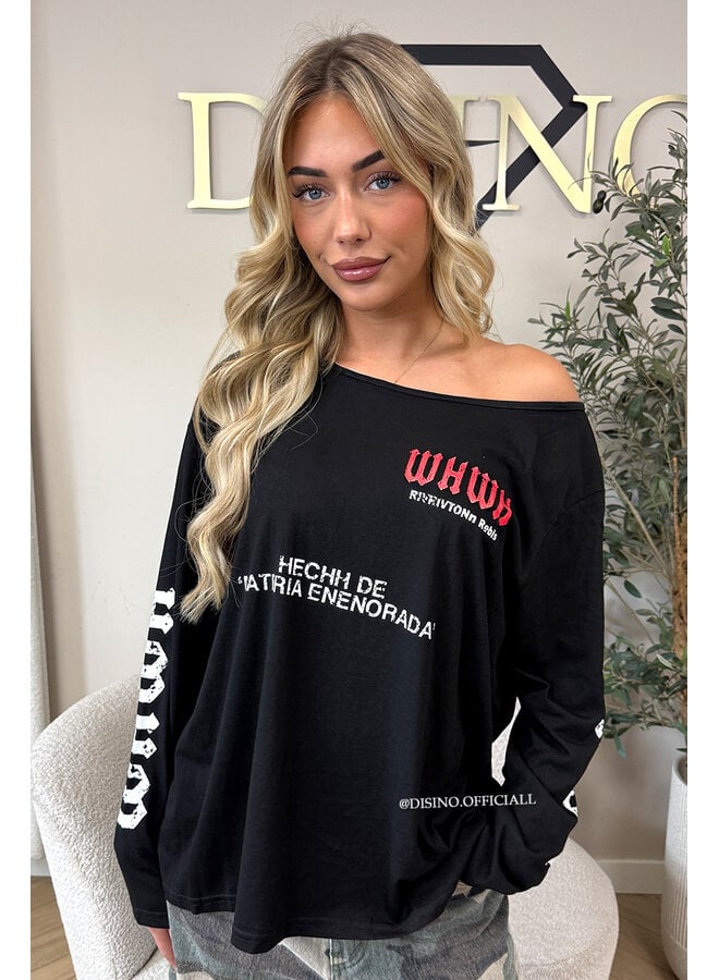 BLACK - 'MARIEL LONGSLEEVE' - OVERSIZED OFF SHOULDER LONGSLEEVE TOP
