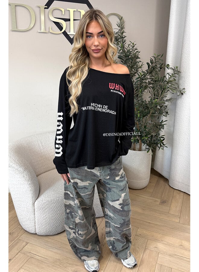 BLACK - 'MARIEL LONGSLEEVE' - OVERSIZED OFF SHOULDER LONGSLEEVE TOP