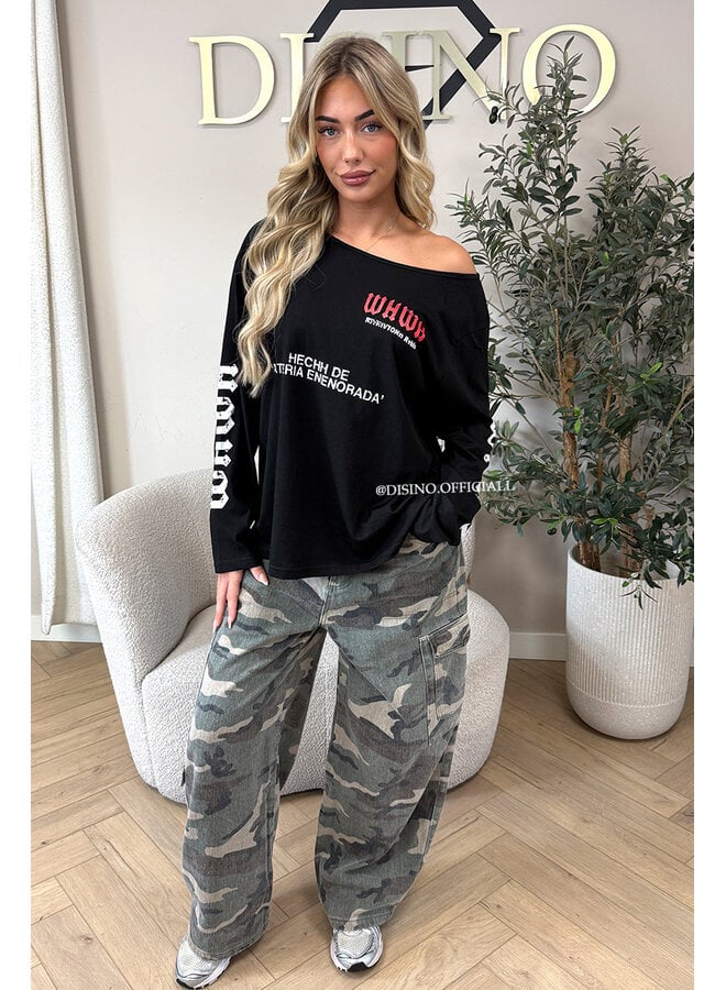 BLACK - 'MARIEL LONGSLEEVE' - OVERSIZED OFF SHOULDER LONGSLEEVE TOP