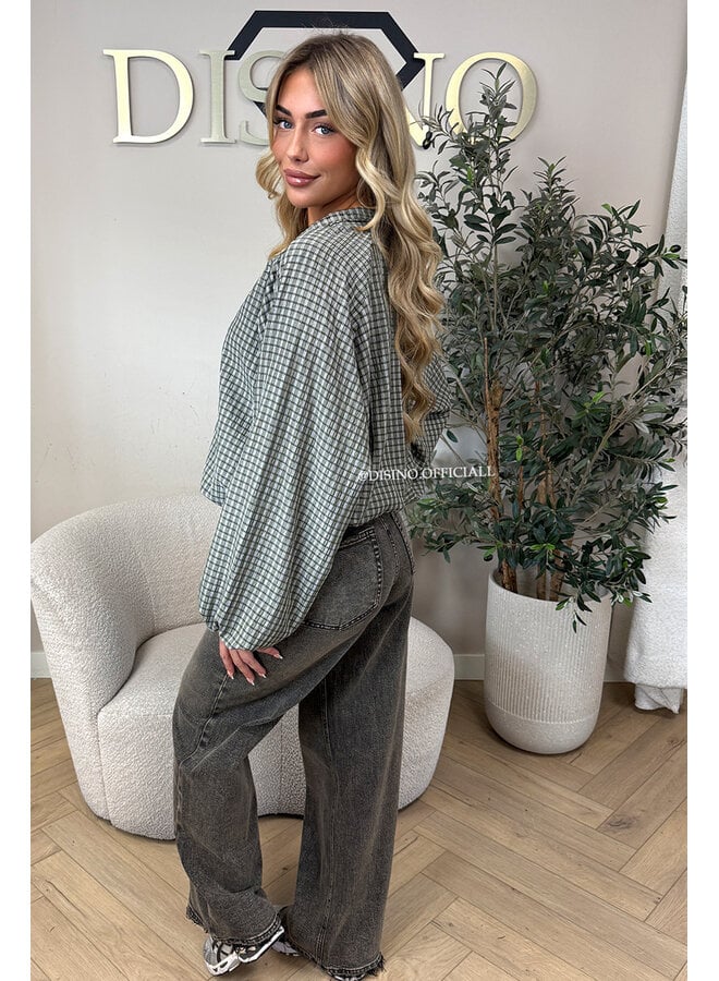 GREEN - 'MAREN BLOUSE' - BOMBER CHECKED BLOUSE