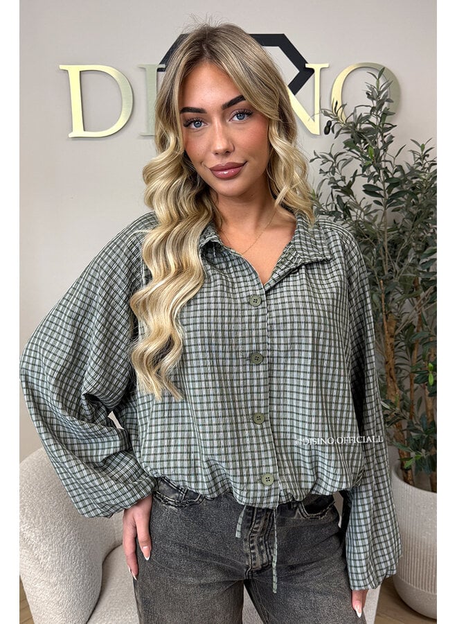 GREEN - 'MAREN BLOUSE' - BOMBER CHECKED BLOUSE