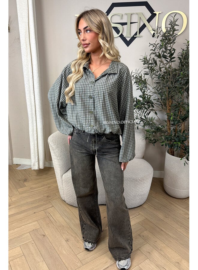 GREEN - 'MAREN BLOUSE' - BOMBER CHECKED BLOUSE