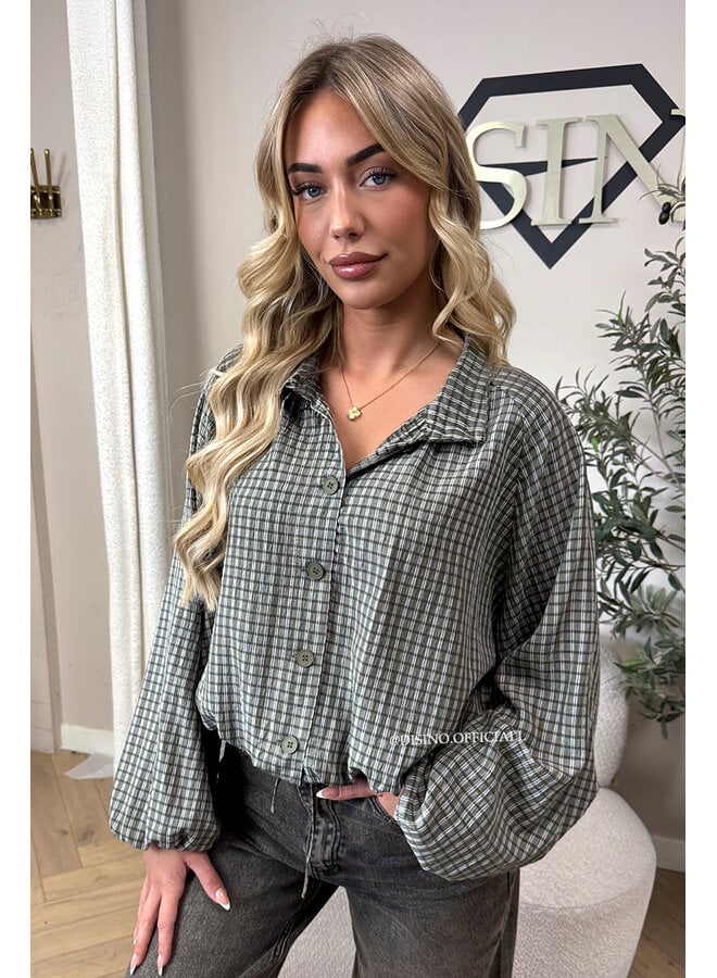 GREEN - 'MAREN BLOUSE' - BOMBER CHECKED BLOUSE