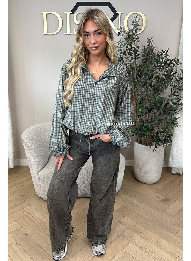GREEN - 'MAREN BLOUSE' - BOMBER CHECKED BLOUSE