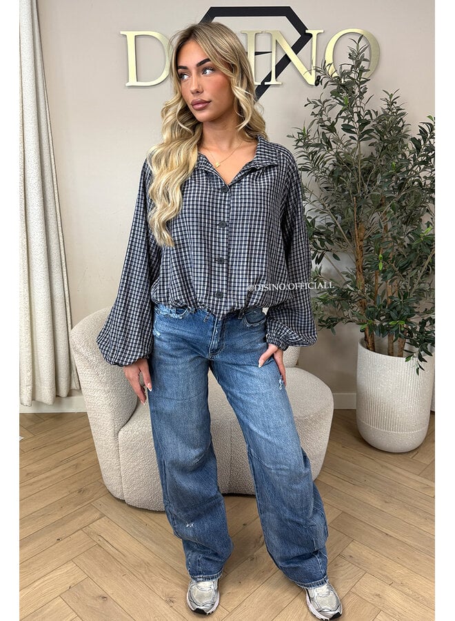 NAVY BLUE - 'MAREN BLOUSE' - BOMBER CHECKED BLOUSE
