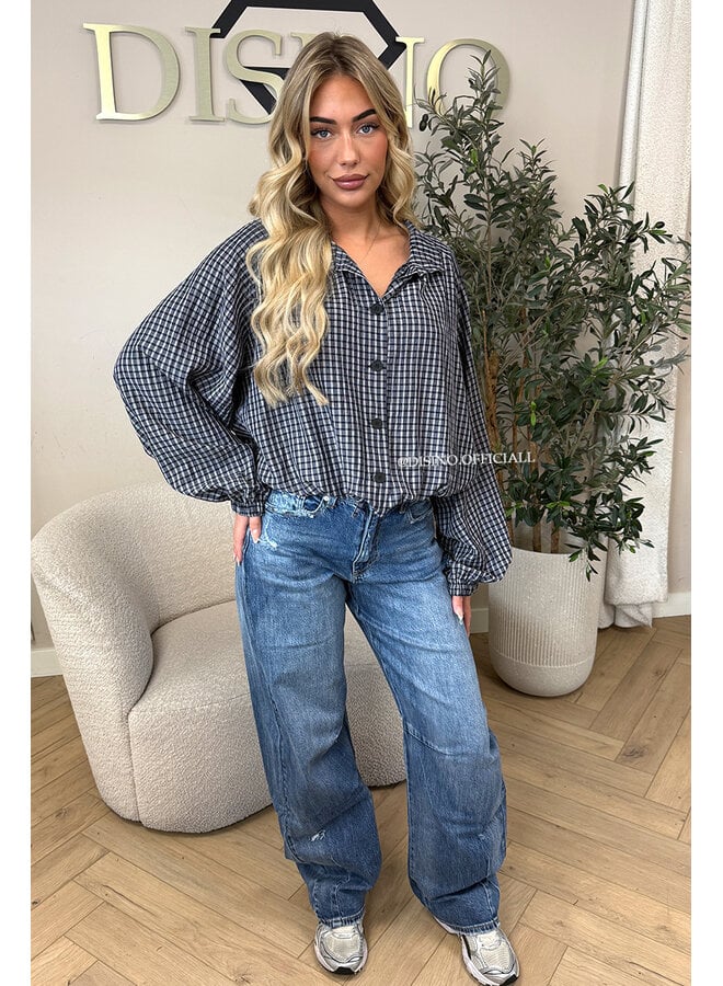 NAVY BLUE - 'MAREN BLOUSE' - BOMBER CHECKED BLOUSE
