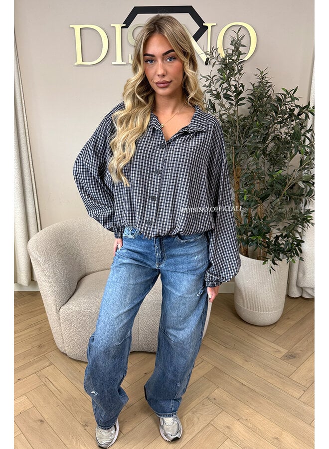 NAVY BLUE - 'MAREN BLOUSE' - BOMBER CHECKED BLOUSE