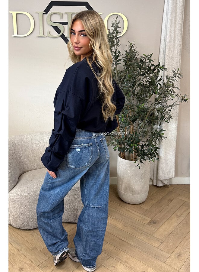 NAVY BLUE - ‘SOLÈNE SWEATER’ – OVERSIZED LAYERED RUFFLE SLEEVE SWEATER