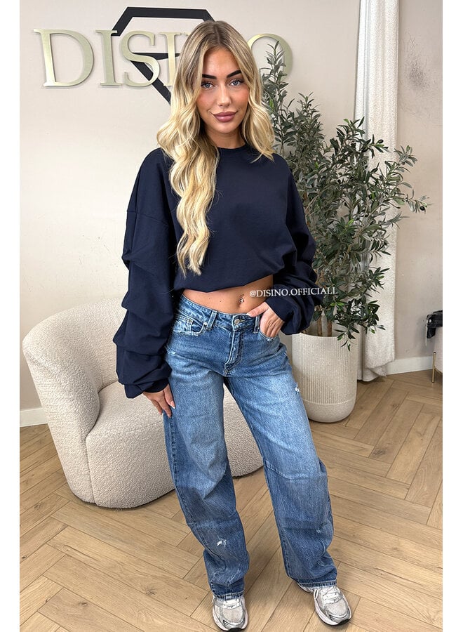 NAVY BLUE - ‘SOLÈNE SWEATER’ – OVERSIZED LAYERED RUFFLE SLEEVE SWEATER