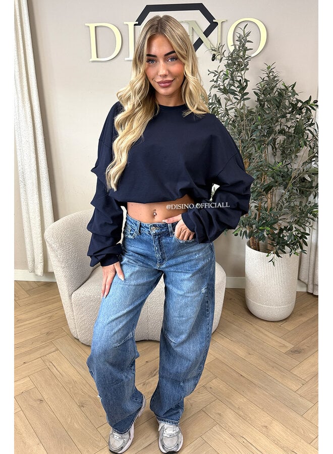 NAVY BLUE - ‘SOLÈNE SWEATER’ – OVERSIZED LAYERED RUFFLE SLEEVE SWEATER