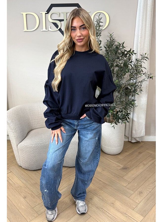 NAVY BLUE - ‘SOLÈNE SWEATER’ – OVERSIZED LAYERED RUFFLE SLEEVE SWEATER