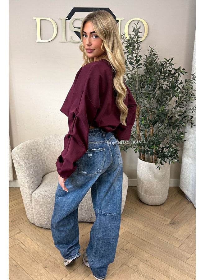 BURGUNDY - ‘SOLÈNE SWEATER’ – OVERSIZED LAYERED RUFFLE SLEEVE SWEATER
