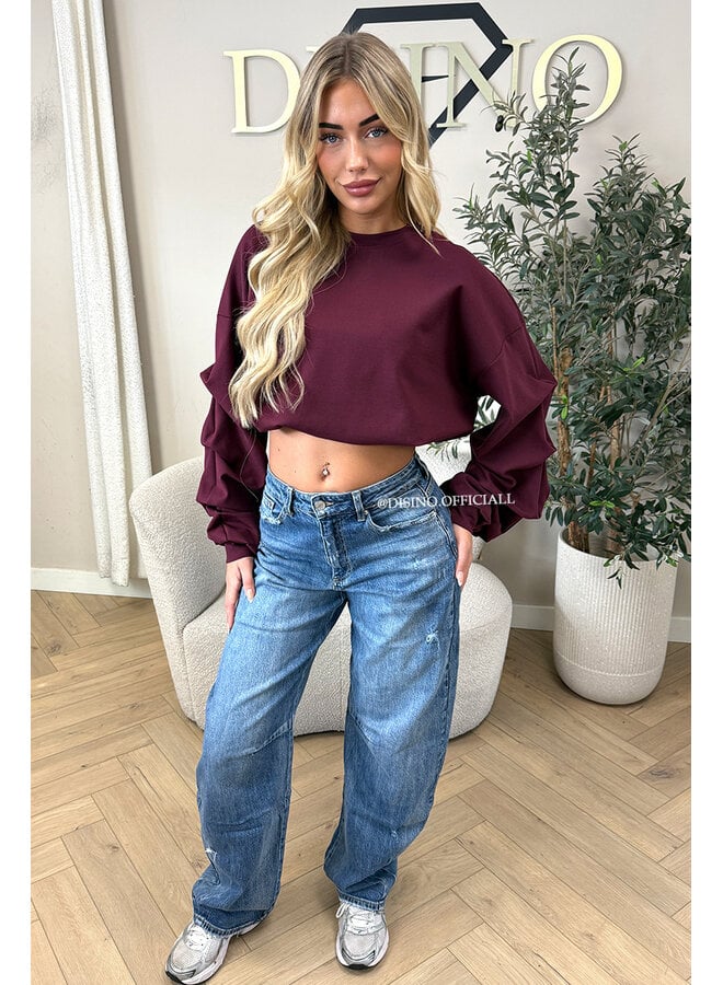 BURGUNDY - ‘SOLÈNE SWEATER’ – OVERSIZED LAYERED RUFFLE SLEEVE SWEATER