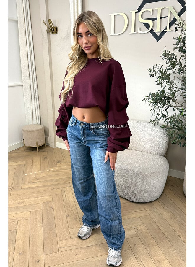BURGUNDY - ‘SOLÈNE SWEATER’ – OVERSIZED LAYERED RUFFLE SLEEVE SWEATER