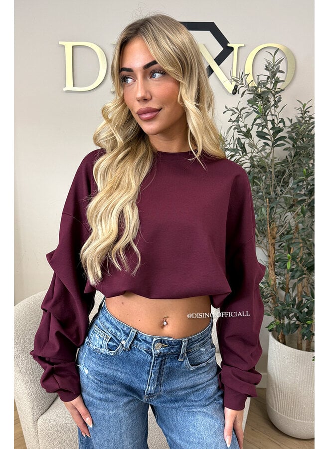 BURGUNDY - ‘SOLÈNE SWEATER’ – OVERSIZED LAYERED RUFFLE SLEEVE SWEATER