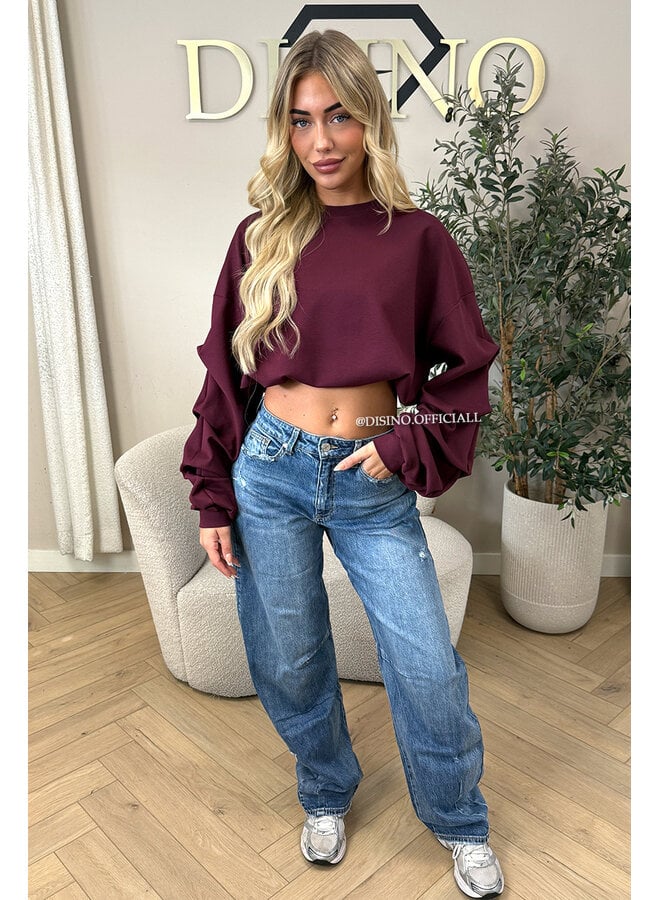 BURGUNDY - ‘SOLÈNE SWEATER’ – OVERSIZED LAYERED RUFFLE SLEEVE SWEATER