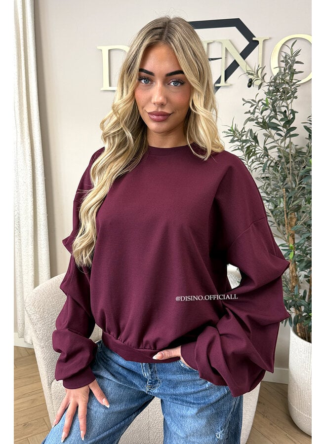 BURGUNDY - ‘SOLÈNE SWEATER’ – OVERSIZED LAYERED RUFFLE SLEEVE SWEATER