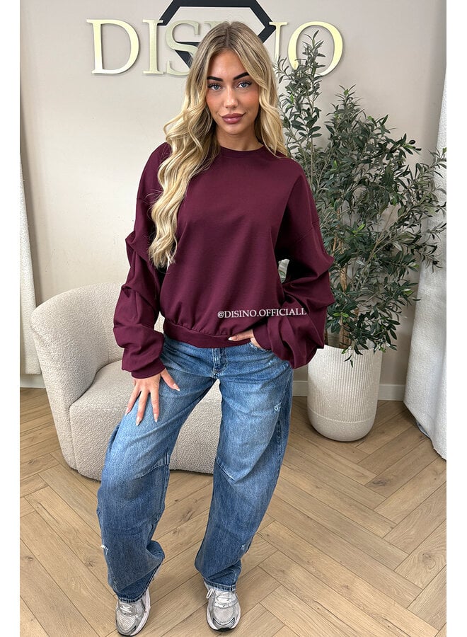 BURGUNDY - ‘SOLÈNE SWEATER’ – OVERSIZED LAYERED RUFFLE SLEEVE SWEATER