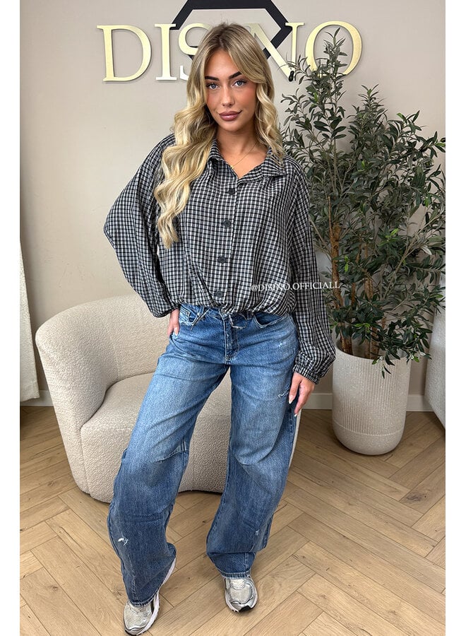 BLACK - 'MAREN BLOUSE' - BOMBER CHECKED BLOUSE
