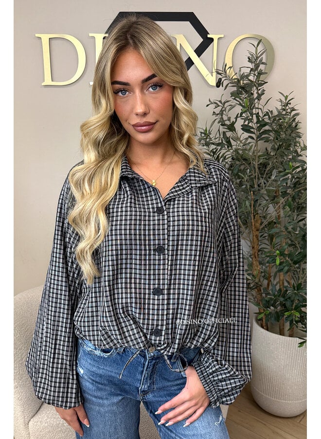 BLACK - 'MAREN BLOUSE' - BOMBER CHECKED BLOUSE