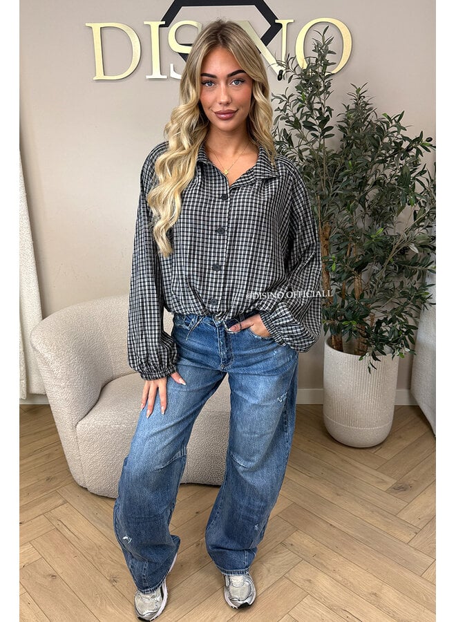 BLACK - 'MAREN BLOUSE' - BOMBER CHECKED BLOUSE
