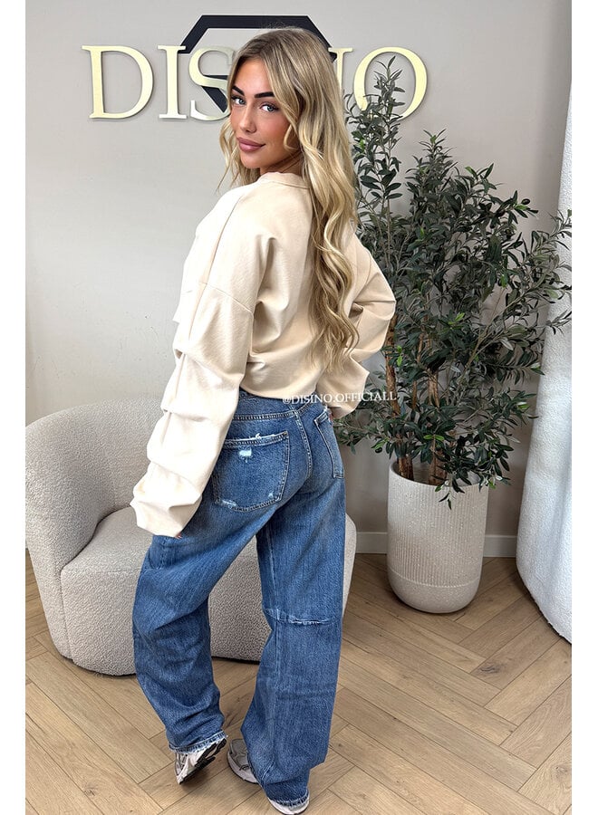 BEIGE - ‘SOLÈNE SWEATER’ – OVERSIZED LAYERED RUFFLE SLEEVE SWEATER