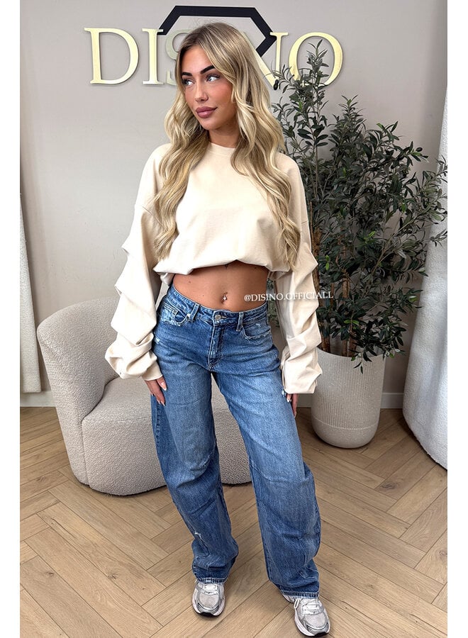 BEIGE - ‘SOLÈNE SWEATER’ – OVERSIZED LAYERED RUFFLE SLEEVE SWEATER