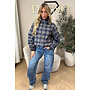 NAVY BLUE - 'SOLÉNE JACKET' - CHECKED RUFFLE SLEEVE JACKET